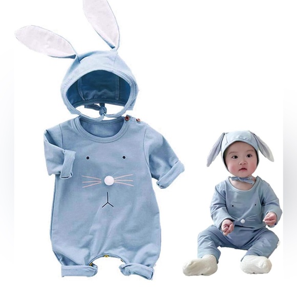 Baby👶🏽EasterOutfitsGirls👧🏻Boys👦🏻Bunny🐇RomperJumpsuit w RabbitHatSz6-9M - Picture 1 of 12